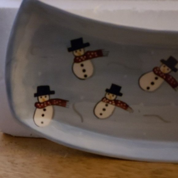 Snowman Dressed for Winter - White & Blue 12" serving Plate Belle Casa by Ganz - Picture 4 of 6